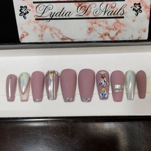 Cherry rose matte hologram press-on nails